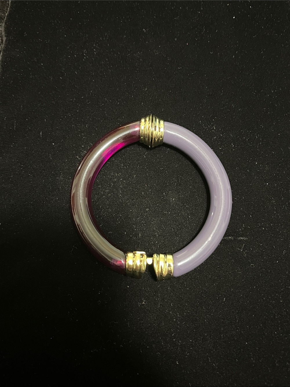 Purple Acrylic Hinged Bangle Bracelet with Gold Accents